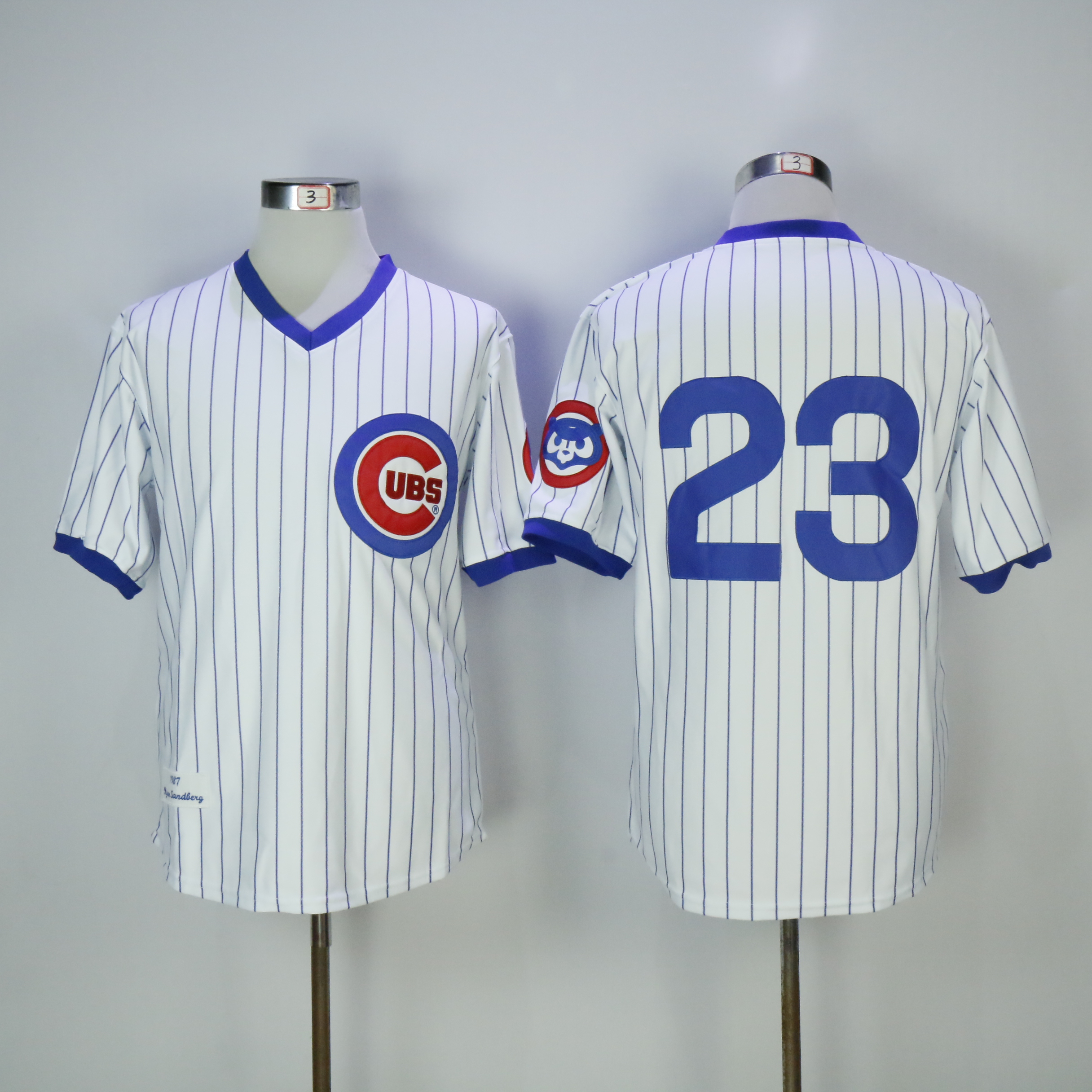 Men Chicago Cubs #23 Sandberg White Throwback MLB Jerseys